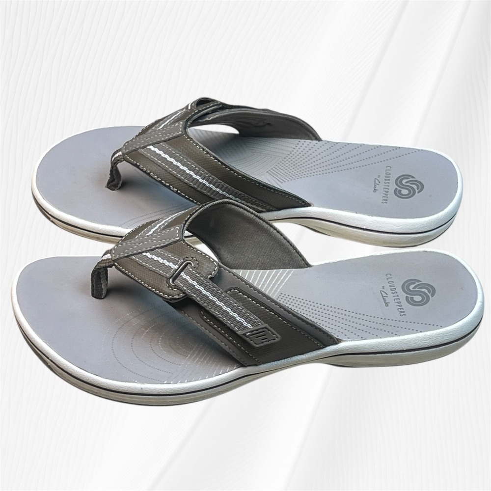 Clarks Cloudsteppers Women's Gray Flip Flops Thong Sandals Size 7/m Comfort